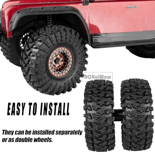 RC 1.9" Beadlock Wheels and Tires for 1/10 RC Crawler SCX10 90046 AX103007 TRX4 TRX6 VS4-10 Red cat Gen8 7 MST CFX RC 4WD D90,Dually 1.9 Beadlock Wheels Aluminum Rims Rubber Tires,Bronze - color: Bronze(4pcs)