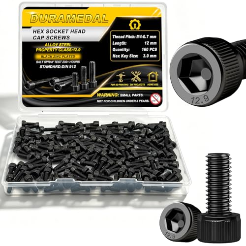 160pcs M4x12mm Screws Hex Socket Cap 12.9 Steel Black Zinc Full Thread | Hex socket head cap screws bolts alloy steel black zinc plated metric - size: M4*12mm 160pcs
