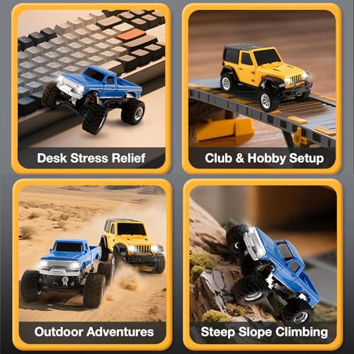 ARRIS 1:36 Mini RC Crawler, 4WD Off-Road RC Car with 2.4G Remote, Battery & Lights RTR for Adults Hobby Gifts (Yellow) - color: Yellow
