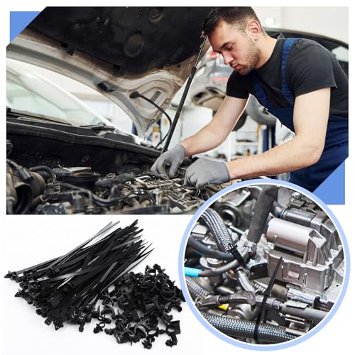 Funnymoom 200pcs Car Wire Loom Routing Clips Push Mount Cable Tie Assortment 15 Sizes Cable Zip Tie with Car Wire Loom Routing Clips Universal Wiring Harness Clip Replacement Parts for Automotive