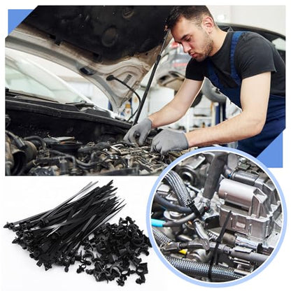 Funnymoom 200pcs Car Wire Loom Routing Clips Push Mount Cable Tie Assortment 15 Sizes Cable Zip Tie with Car Wire Loom Routing Clips Universal Wiring Harness Clip Replacement Parts for Automotive