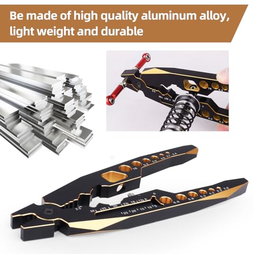 AllinRC RC Shock Pliers Multifunction Shocks Tools Rod Ball Clamp RC Shock Shaft Pliers for Traxxas Arrma Axial Redcat Hpi Cars Trucks Crawler Buggy On/Off Road (Black gold)