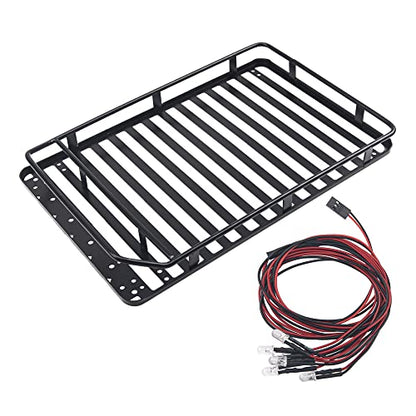 ShareGoo RC 1/10 Metal Roof Rack Luggage with 6LED Light Set Compatible with Traxxas TRX4 Axial SCX10 90046 Tamiya CC01 D90 Wrangler 1/10 RC Crawler Car (Style 2) - style: Style 2
