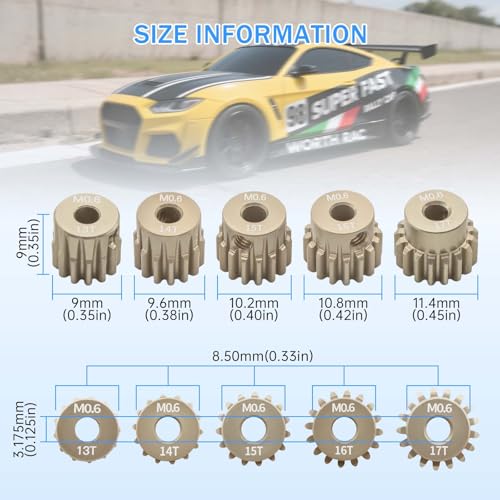 5PCS M0.6 Pinion Gear Set 13T 14T 15T 16T 17T 7075 Aluminium Pinion Motor Gear Compatible with 1/10 RC Car Brushed Brushless Motor - size: 13T 14T 15T 16T 17T