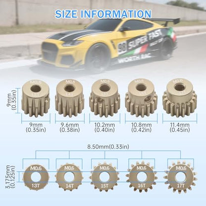 5PCS M0.6 Pinion Gear Set 13T 14T 15T 16T 17T 7075 Aluminium Pinion Motor Gear Compatible with 1/10 RC Car Brushed Brushless Motor - size: 13T 14T 15T 16T 17T