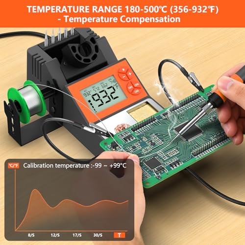 Soldering Station, 140W Digital Display Soldering Iron Station Kit with 2 Helping Hands, 356°F-932°F, Auto Sleep, °C/°F Conversion, Solder Wire, 5 Tips, Solder Sucker, Tweezers, Tip Cleaner, Gray - color: Gray
