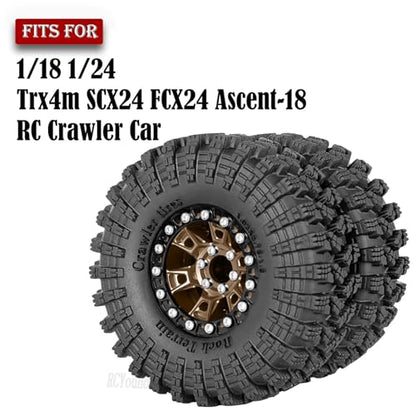 RC 1.3" Beadlock Tires Wheels for 1/18 1/24 Trx4m SCX24 FCX24 Ascent-18 RC Crawler Car,4pcs 1.3 Inch Wheel Rim Soft Rubber Tires,Brown - color: Brown-(1.3" Beadlock Tires）