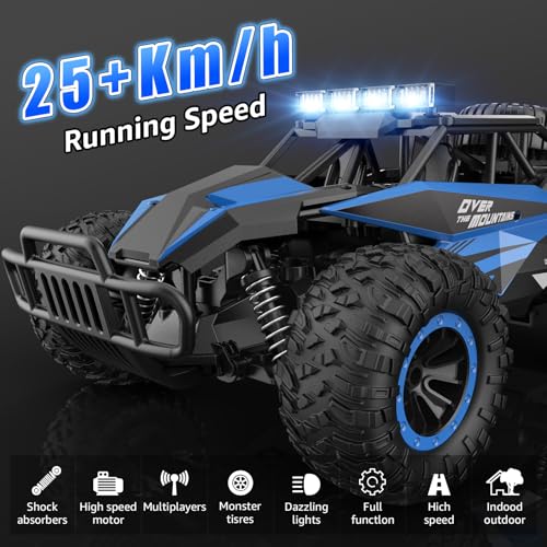 kolegend Remote Control Car 2.4GZh High Speed 25km/h RC Monster Trucks 50+min with LED Headlight and Rechargeable Battery for Boys Girls Kids - color: Blue