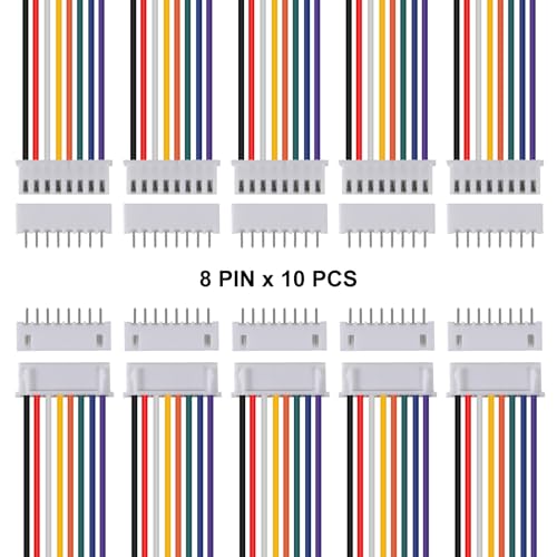 10Pairs JST Connector Kit, XH 2.54mm 8 Pin Header Male and Female Connectors Plug Adapter with Flat Wire Cable 200mm 26AWG Compatible with JST XH (8P) - color: 8P