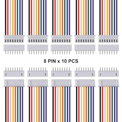 10Pairs JST Connector Kit, XH 2.54mm 8 Pin Header Male and Female Connectors Plug Adapter with Flat Wire Cable 200mm 26AWG Compatible with JST XH (8P) - color: 8P