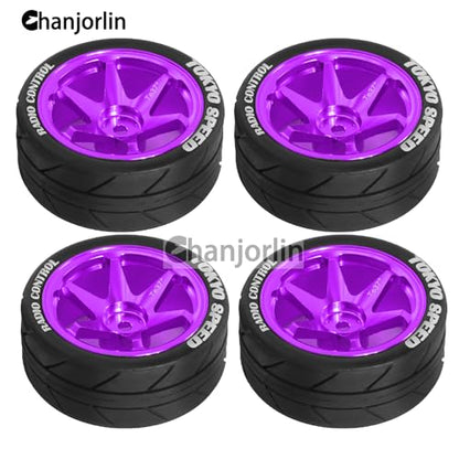 1/10 On Road Tires and Aluminum Wheels 12mm Hex RC Rally Racing Tyres OD 2.56" for Tamiya TT01 TT02 XV01 TA06 A959 PTG2 HPI KYOSHO PTG2 Traxxas 1:10 Street Touring Drift Car 4PCS (Purple) - color: Purple