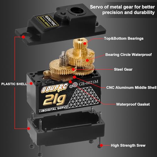 GOUPRC 21G Micro Mini Digital Servo of Metal Gears with 25T Servo Horn for 1/14 1/16 RC Crawler Car Upgrade Servo Parts Model Boat Airplane Robot (2PCS) - style: 21G 2PCS