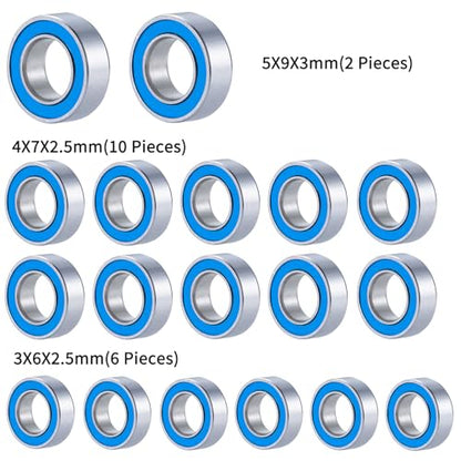 18PCS Rubber Sealed Bearing Kit Losi 1/16 Mini-B Mini-T Off-Road | RC Car Upgrade Part Wheel Hub Axle Blue Ball Bearings