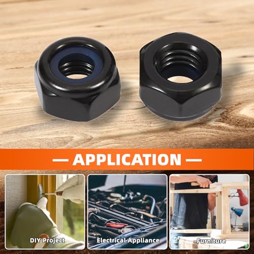 1/2-13 Nylon Insert Hex Lock Nuts Locknuts, 304 Stainless Steel 18-8, Black Oxide (304), 10 PCS - color: Black, size: 1/2-13