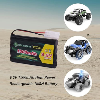 9.6V Rc Battery 1500mAh Rechargeable Ni-MH Battery Pack with Standard Tamiya Connector and USB Charger Cable for RC Car, Robots, RC Monster Truck (1 Pack)