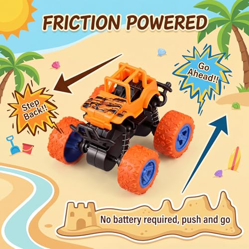 Skylety 12 Set Monster Truck Friction Powered Off-road Vehicle Set with Motivational Reward Cards Metal Chains Summer Incentive Gifts for End of the Year Early Learners Achievement Prizes Group
