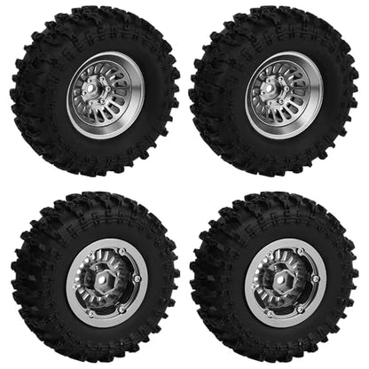 CNC 1.3" Beadlock Wheel Tires Set-Swamp Claw Mud Terrain Tires and Aluminum Wheel for SCX24 1/24 TRX4M Ascent18 1/18 RC Crawler (Gray) - color: Gray