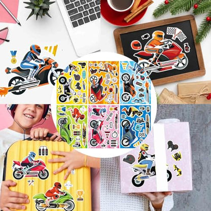 24 Sheets Motorcycle Stickers, Make a Motocross Face Sticker | Make Your Own Dirt Motobike Stickers for Kids Party Favor Birthday Party Supplies Crafts - style: Motorcycle
