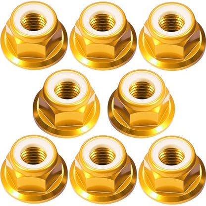 8Pcs M4 Flange Nuts Aluminum, M4-0.7mm Hex Flange Nylon Insert Lock Nuts for 1/10 Scale RC Car Traxxas Slash 4x4 2WD Stampede VXL Rustler VXL HPI Redcat Axial Racing Truck Buggy Crawler Wheels - color: Gold, size: 8Pcs
