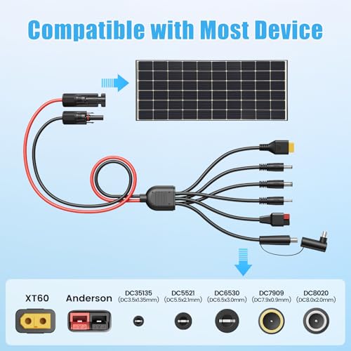 7-in-1 Solar Panel Adapter Connectors,3.6 Feet Universal 12AWG MC4 Cable to DC 8mm XT60 Anderson,Solar Charge Cable Kit Multiple DC Adapters for RC Battery Portable Power Stations, Solar Generators