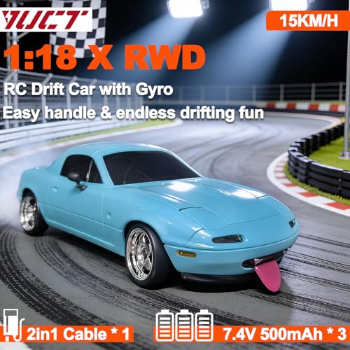 YUCT LD1804 1/18 Mazda Miata RC Drift Car with 3 Batteries Gyro | LDRC Drift Car 2.4Ghz Pop-up Lights Blue Drift RC Car for Adults - color: Ld1804-blue