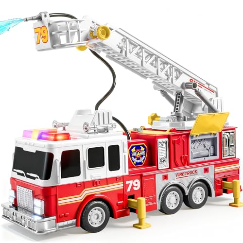 JOYIN Extra Large Kids Fire Truck Toys for Boys with 33-inch Ladder, Lights & Sprinkler Pump, Big Emergency Vehicle, Kids Toys for Age 3, 4, 5, 6, 7, Christmas Birthday Gift for Grandkids
