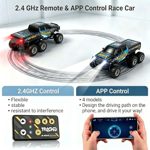haomsj 1/64 Mini Rc Monster Truck 6x6 Off Road Remote Car for Kids & Adults | Sturdy Metal Car|3 Speeds|2.4G Flexible Remote Control|Long Lasting|Fast Charge|All-Terrain|Gift for Boys Age 3-12 - color: Black