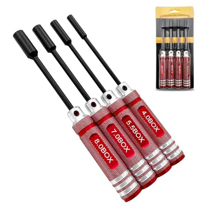 4Pcs Nut Driver Set RC Tool Set Hex Nut Driver for RC Vehicle RC Helicopters FPV Drones Cameras Appliances Repair 4mm 5.5mm 8mm 7mm Nut Driver (red) - color: Red