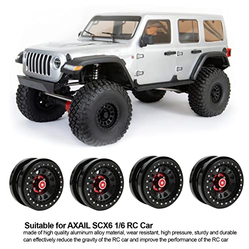 VBESTLIFE 4 PCS 2.9 Inch Wheels 12 Hole Alloy Wheels, 1/6 RC Car Wheels for AXAIL SCX6 1/6 RC Car - color: Black