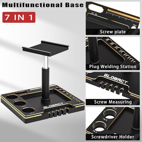 Multifunctional RC Car Stand RC Work Stand RC Repair Stand 360° Rotation Lift Or Lower with RC Screwdrivers for TRX4M SCX24 AX24 FMS FCX24 1/16 1/18 1/24 RC Crawler Truck Buggy (Black Gold)