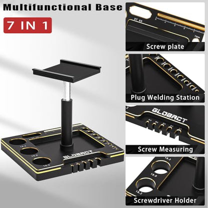 Multifunctional RC Car Stand RC Work Stand RC Repair Stand 360° Rotation Lift Or Lower with RC Screwdrivers for TRX4M SCX24 AX24 FMS FCX24 1/16 1/18 1/24 RC Crawler Truck Buggy (Black Gold)