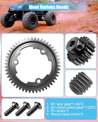 50T M1.0 Hardened Steel Spur Gear 20T Pinion Gear Set Fit for 1/10 Maxx | 50T Spur Gear 20T Pinion Gear Set Fit for Traxxas 1/10 E-REVO 2.0 VXL 1/5 X-Maxx 1/7 XO-1
