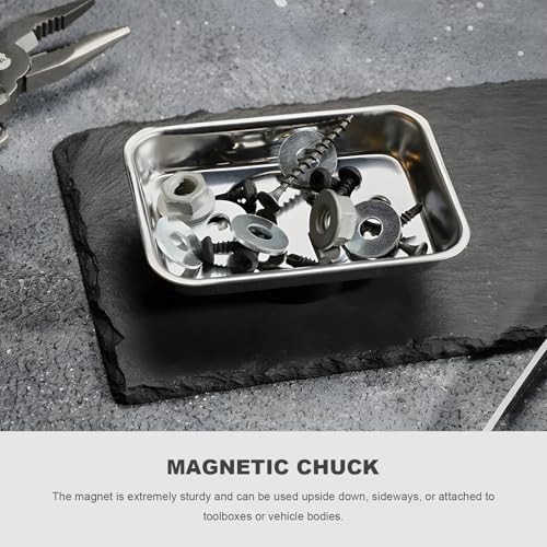2 PCS Magnetic Tray Holders, Stainless Steel 3.6"x2.5" Rectangle Trays Metal Parts Holder with Strong Magnet, Heavy Duty Thickened Trays for Screws Bolts Nuts Washers Pins - color: Rectangle