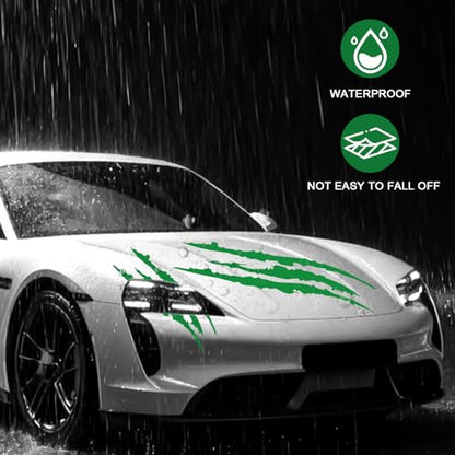 3-Pack Vinyl Claw Mark Decals | Hood, Headlight & Body Scratch Stripe Stickers for Car, Truck, SUV, Motorcycle (Green) - color: Green