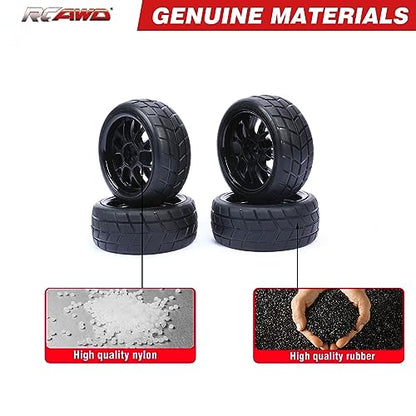 RCAWD Pre-Glued RC Wheel and Tires fit 12mm Hex Hub for 1/10 Redcat, Hpi, Tamiya, Associated, HSP,ExceedRC Series On Road Drift RC Car