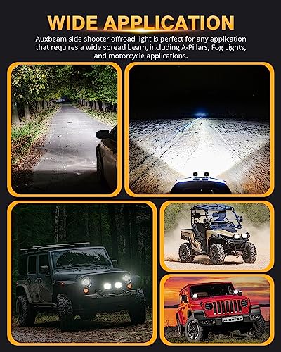Auxbeam V-MAX Series 4'' 92W Cube LED Pod 270° Side Shooter Offroad Light | Spot Flood Combo Light Pod with DRL, 92W 8960LM,3 Lighting Modes, Amber Covers, 1Lux@476m, Auxiliary Ditch Light, Easy To Use - color: 4in Cube LED Pod