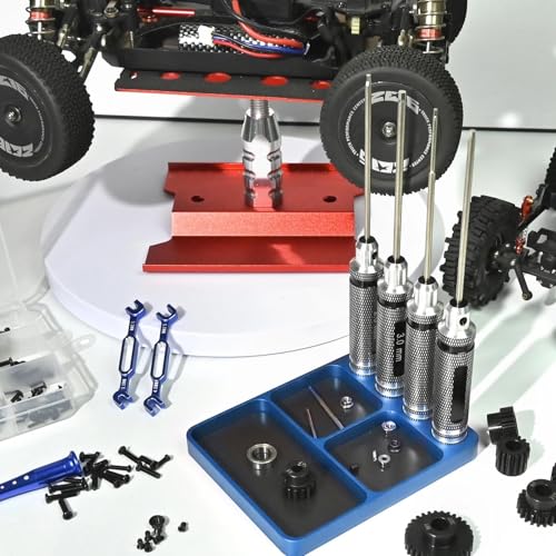 Magnet Tool Tray Aluminum Alloy Screw Tray with Tool Holder RC Parts Fixing for 1/10 RC Cars, Drones, Phone, Computer, Eyeglass, Electronic Multi-Compartment Anti-Loss Organizer Storage Box （Wathet） - color: Wathet