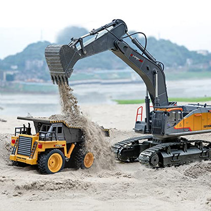 Remote Control Excavator Toy 1/14 Scale RC Excavator, 22 Channel Upgrade Full Functional Construction Vehicles Rechargeable RC Truck with Metal Shovel and Lights Sounds - style: Excavator