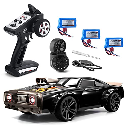 GoolRC RC Drift Car, 1:16 Scale Remote Control Car, 4WD 35KM/H High Speed Racing Car, 2.4GHz RC Drifting Car for Adults with Cool LED Lights, Extra Drift Tires and 3 Batteries (Red) - color: Red, size: 3 Batteries