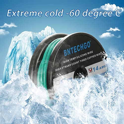BNTECHGO 14 Gauge Silicone Wire Spool 50 ft Green Flexible 14 AWG Stranded Tinned Copper Wire | Flexible 14 AWG Stranded Wire Silicone Rubber Insulation For RC Models, Drone, Robot, Battery, EV Charger, 3D Printer, DIY - color: Green, size: silicone wire