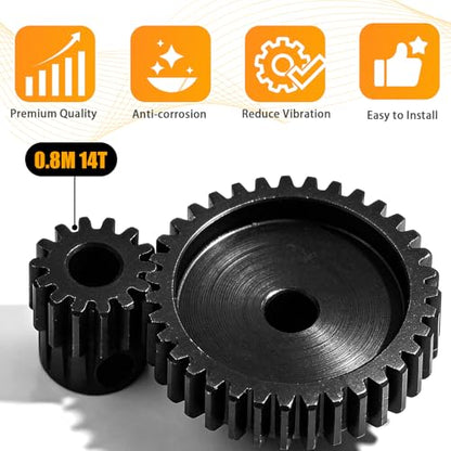 3-Pack Steel Metal 0.8M 5mm Pinion Motor Gear Sets 14T Compatible with HPI Kyosho Losi Axial Tamiya 1/8 1/10 RC Car Monster Truck Buggy, 0.8 Module Gear for Traxxsa Arrma - style: 3Pcs 14T