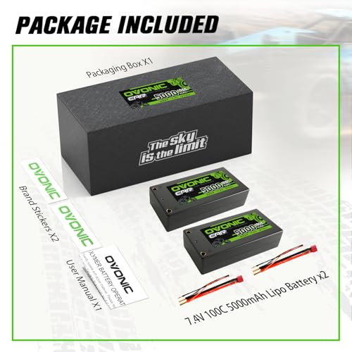 OVONIC Lipo Battery 5000mAh 100C 7.4V 2S RC Battery with Dean-Style T Connector for RC Plane DJI Quadcopter RC Airplane RC Helicopter RC Car Truck Boat 2pcs