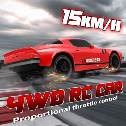 RC Drift Car Remote Control Car 2.4GHz 1/24 4WD 15KM/H High Speed Racing Sport with LED Lights Drifting Tire Racing Sport Toy for Adults Boys Girls Kids Gift 2Pcs Rechargeable Batteries - color: Red