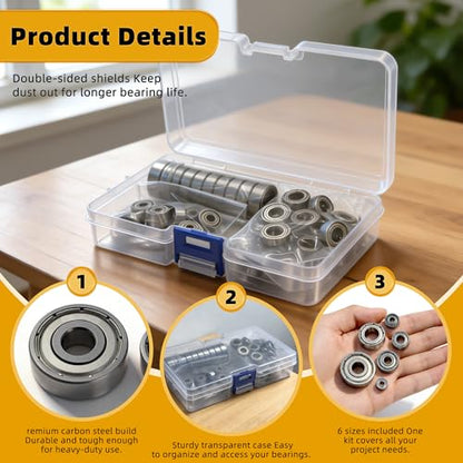 60PCS 6 Sizes Deep Groove Ball Bearings Assortment 608ZZ 693ZZ 695ZZ 626ZZ 627ZZ 6000ZZ Steel Ball Bearing Double Shielded Bearings Pre-Lubricated 3 5 6 7 8 10MM ID for 3D Printers - size: 608ZZ 693ZZ 695ZZ 626ZZ 627ZZ 6000ZZ