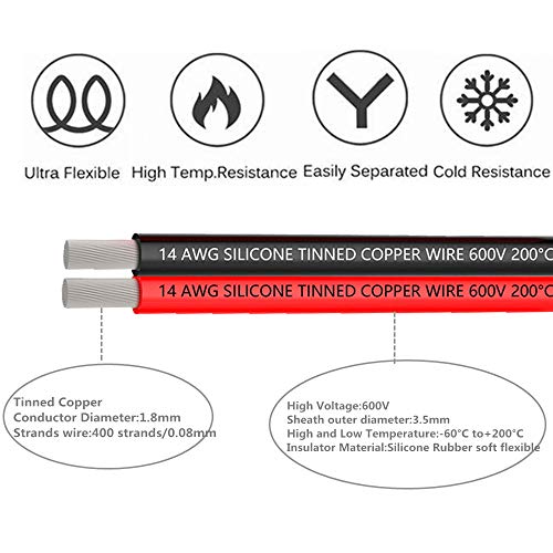 TUOFENG 14 AWG Silicone Electrical Wire, 30 Feet | 15 ft Black and 15 ft Red, 2 Conductor Parallel Wire, Soft and Flexible, Tinned Copper Wire, Insulated Stranded Wire - size: 14 AWG 2 parallel wire 15ft
