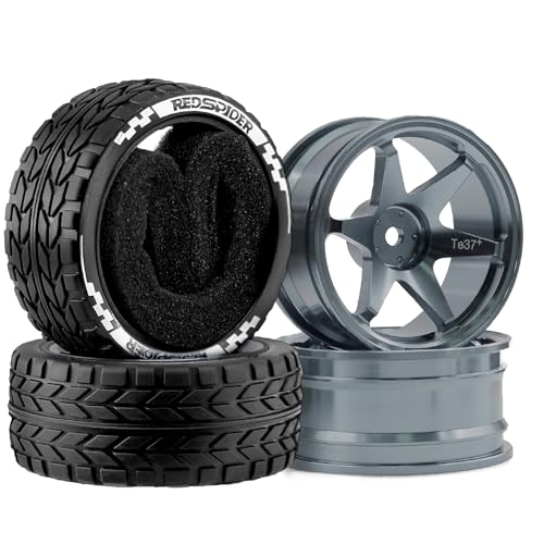1/10 RC On Road Tires OD 2.55'' and Aluminium Street Wheels 4PCS 12mm Hex Touring Tyres for 1:10 Rally Racing Drift Car Tamiya TT01 TT02 XV01 HPI KYOSHO HSP PTG2 Traxxas TA06 A959 (Titanium) - color: Titanium