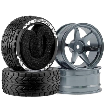 1/10 RC On Road Tires OD 2.55'' and Aluminium Street Wheels 4PCS 12mm Hex Touring Tyres for 1:10 Rally Racing Drift Car Tamiya TT01 TT02 XV01 HPI KYOSHO HSP PTG2 Traxxas TA06 A959 (Titanium) - color: Titanium