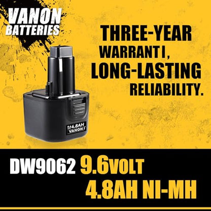 VANON [Upgrade to 4800Ah 9.6V DW9062 Ni-MH Replacement for Dewalt 9.6Volt Battery DW9061 DW926 DC750KA DW955K DW955 DW926K-2 DW926K DW902 DW050 DE9062 DE9061 DE9036 DW955K-2 DW050K(2Pack,Yellow) | Compatible with DW9061 DE9036 DE9061 DE9062 DW926 DW955K D