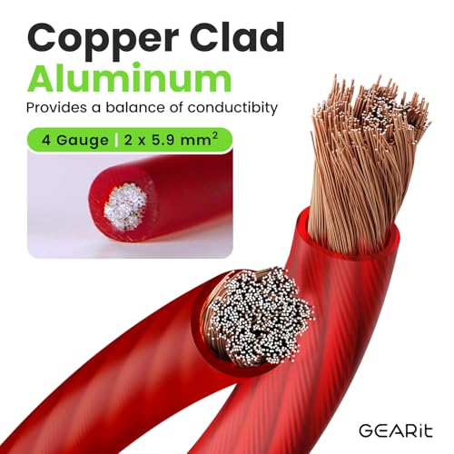 GEARit 4 Gauge Wire 10 ft Red, 4 AWG Battery Cable CCA, Copper-Clad Aluminum Power Cable for Car Audio Amp, Automotive, RV - color: 4 Gauge Wire, size: Red - 10ft
