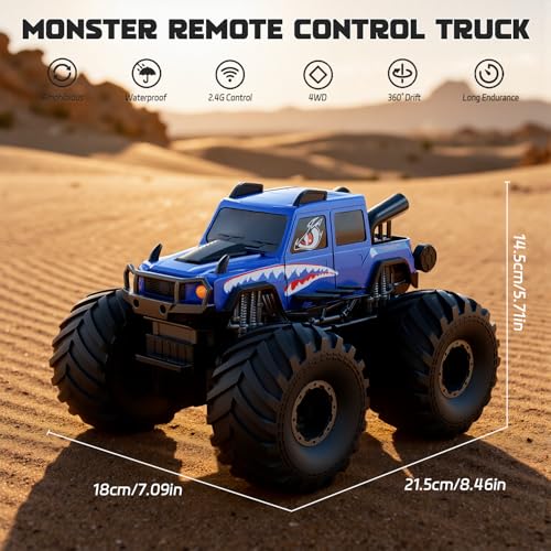 Amphibious Remote Control Trucks,2.4G 1:18 4WD All Terrain Off-Road Waterproof Monster RC Cars Pool Toys Hobby RC Vehicle Christmas Birthday Gifts for Kids Boys Girls 8 9 10 11 12+ Bule - color: Blue